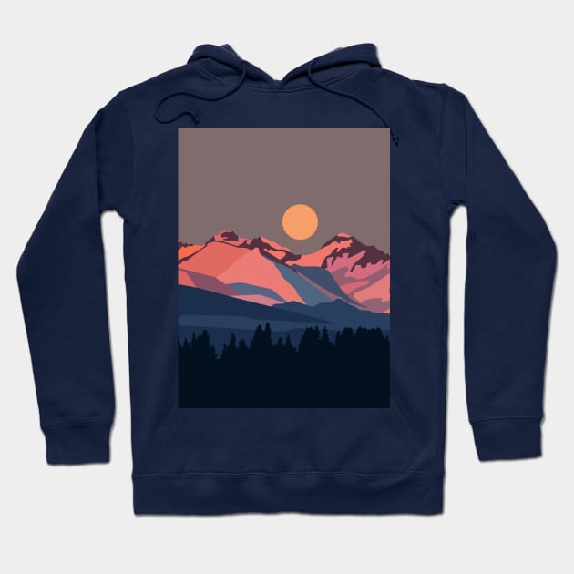 Sunset in snowy mountains Hoodie by BumbleBambooPrints